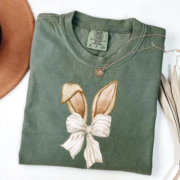 Other - S Coquette Bow Bunny Ears Shirt, Cute Bunny Shirt, Rabbit Tee, Happy